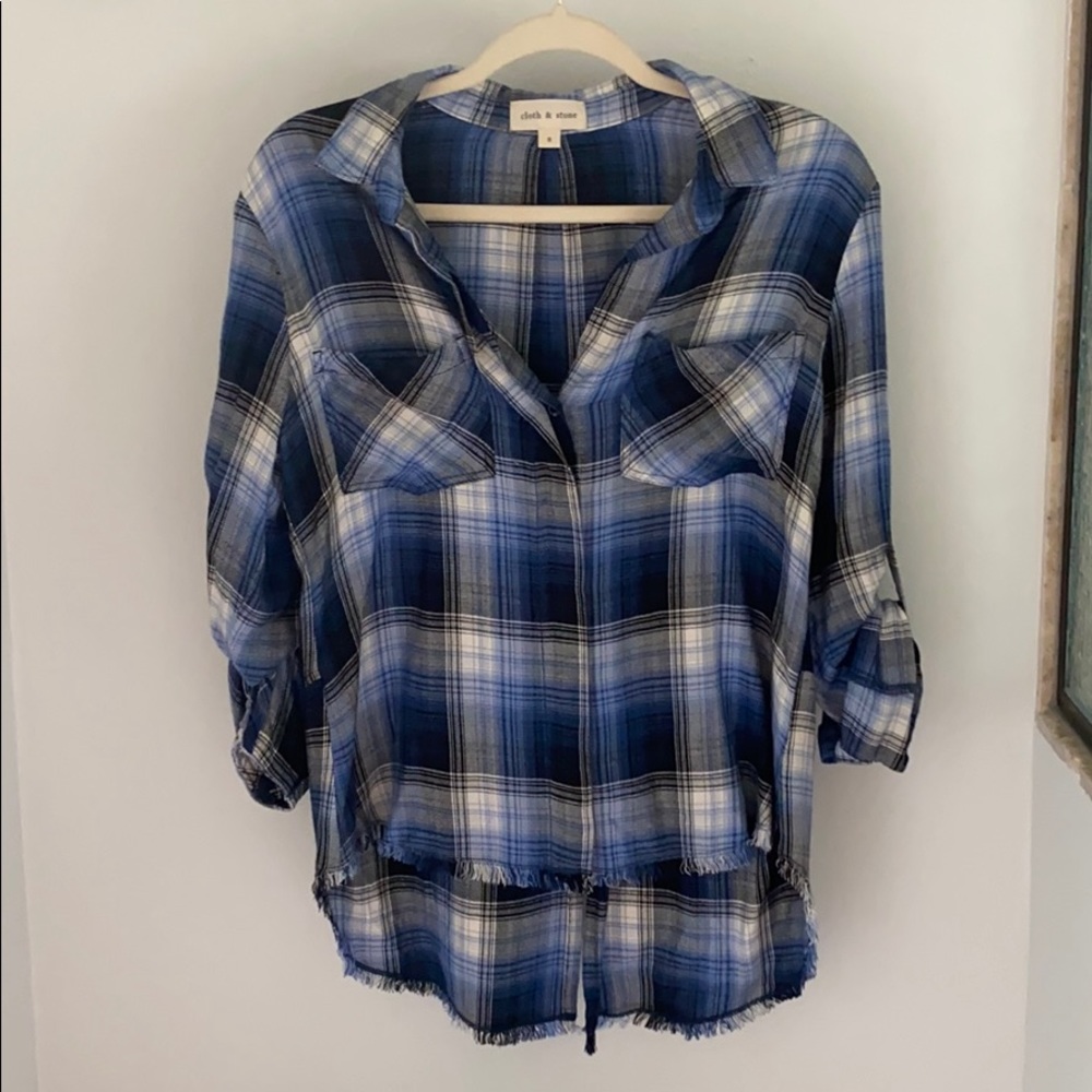 Cloth & Stone Blur Plaid Blouse Size Small